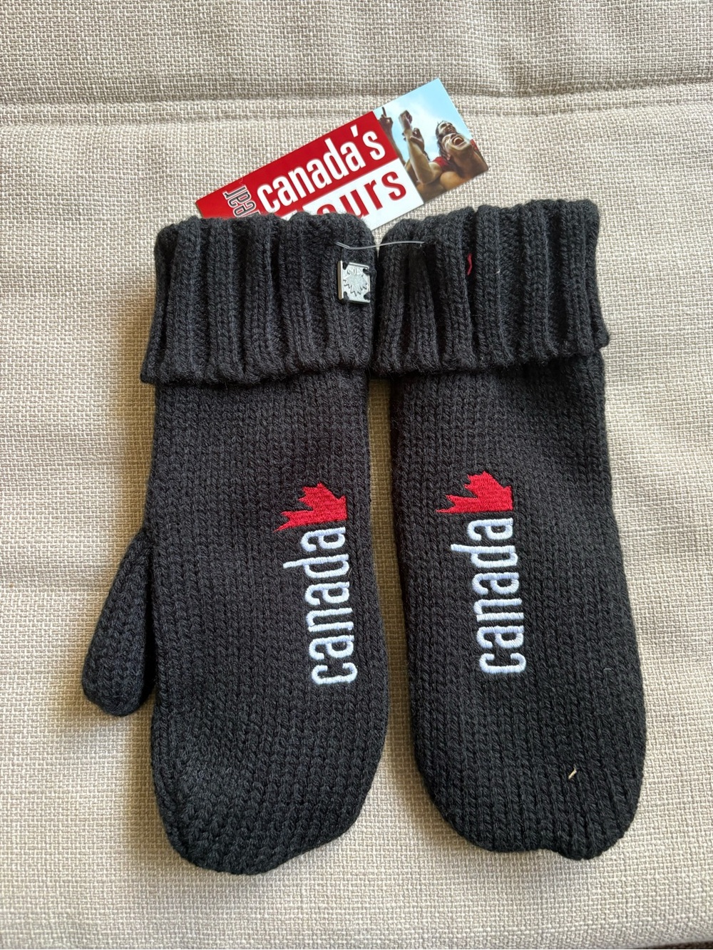 Canada Black Knit Kids Mittens with Red Maple Logo